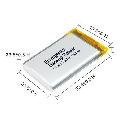 Notfall-Backup-Batterie kleiner Größe 1,7 x 1,7 x 0,6 Zoll Zellabmessung 33,5±0,5 H